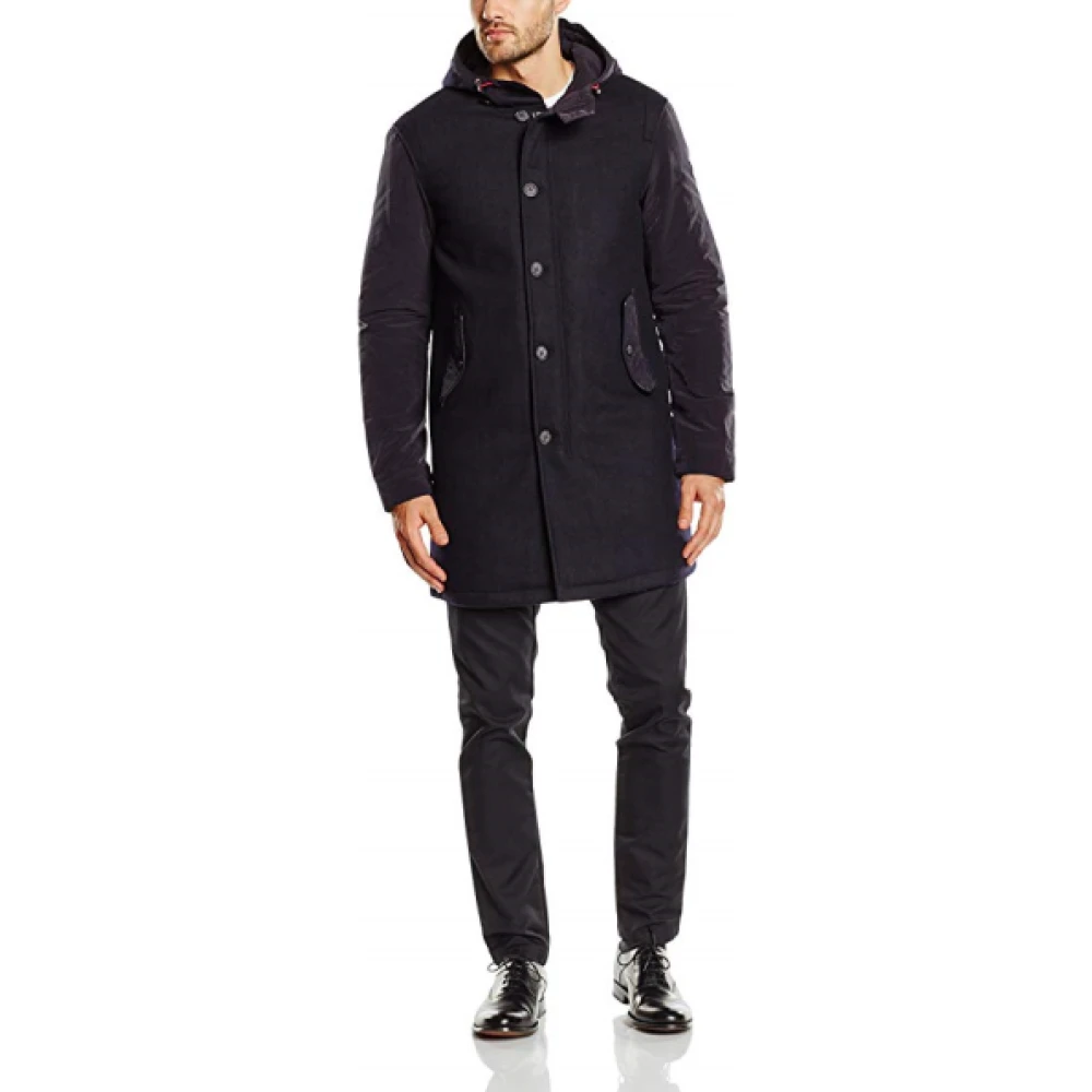 Emporio Armani Blauwe TrenchRegenjas Wolmix Blue Heren