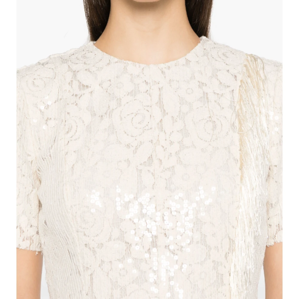 Msgm Bloemen Pailletten Midi Jurk Beige Dames