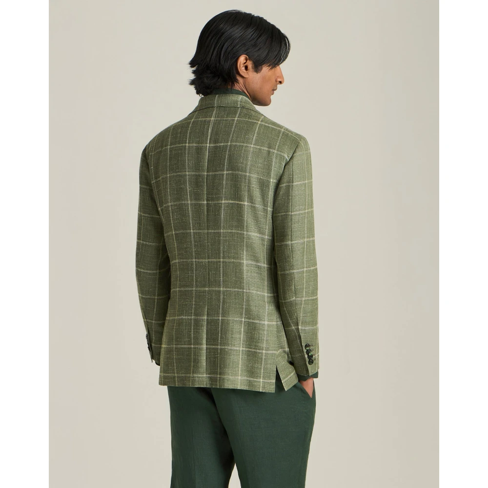 Kiton Luxe Geruite Cashmere Blend Blazer Green Heren