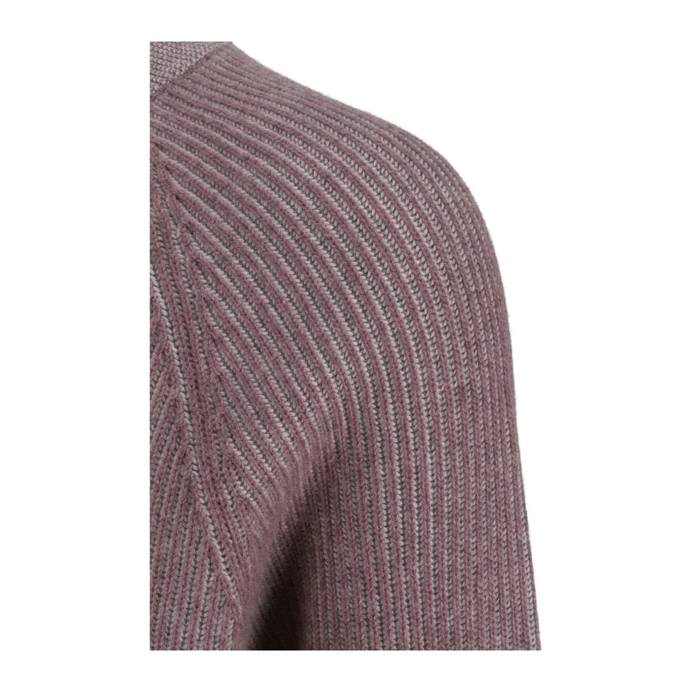 BRUNELLO CUCINELLI Geribbelde Cashmere Crew Neck Sweater Purple Heren
