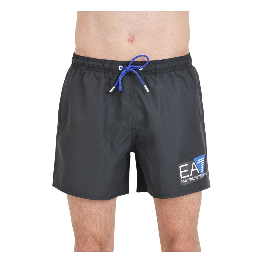 Emporio Armani EA7 Zwarte zee kleding shorts met logo print Black Heren