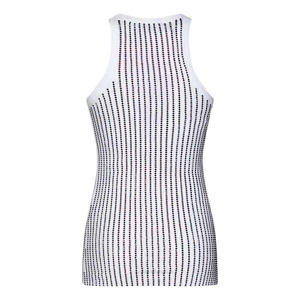 The Attico Witte Geribbelde Katoenen Jersey Top met Rode Hotfix Kristallen White Dames