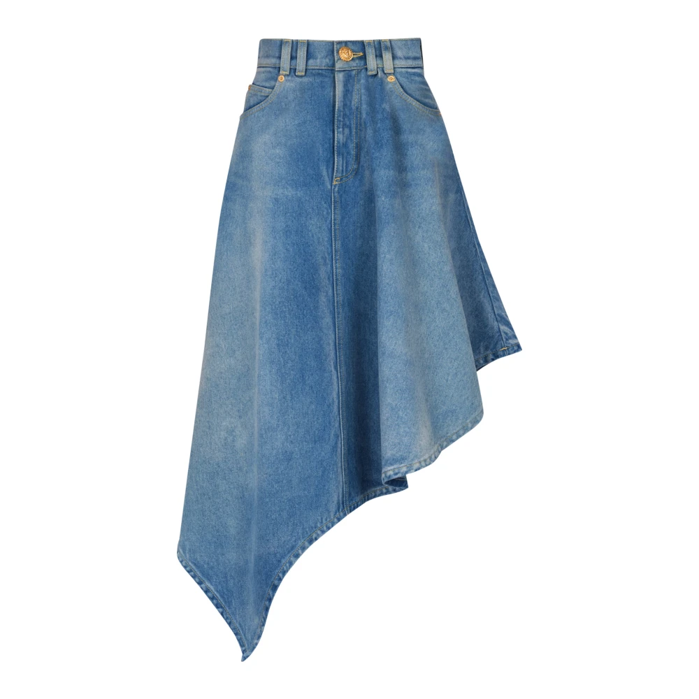 Balmain Geplooide asymmetrische denim rok Blue Dames