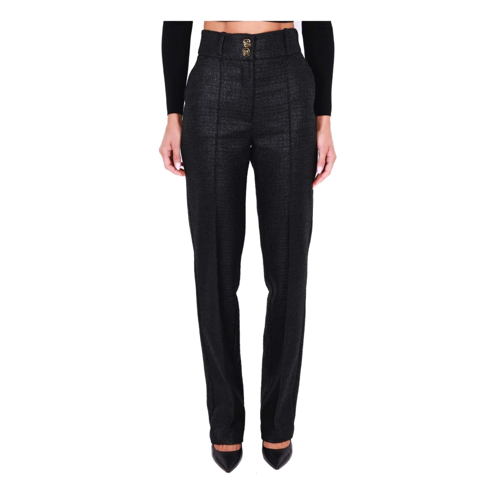 Elisabetta Franchi Hoge taille zwarte rechte broek Black Dames