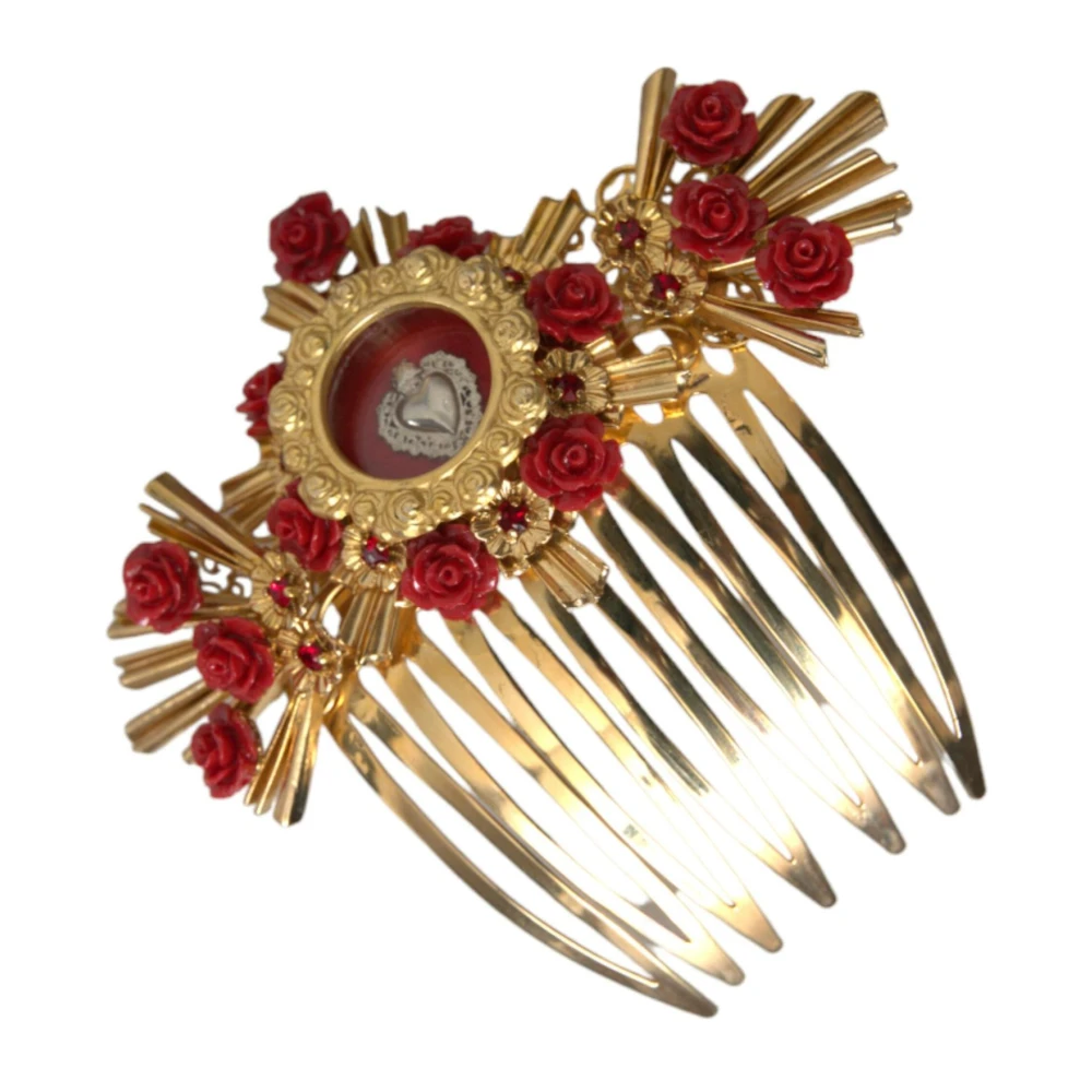 Dolce & Gabbana Gouden Kristal Hart Bloemen Haarkam Yellow Dames