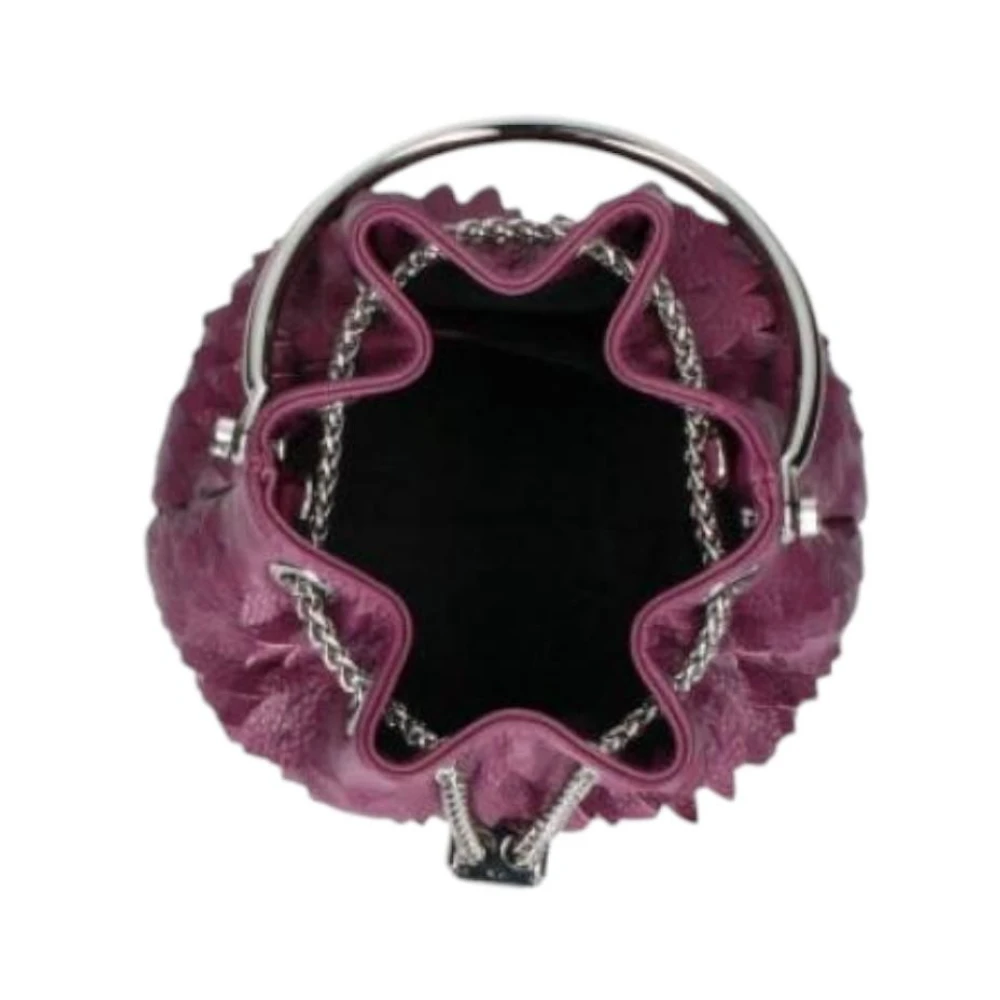 Rebelle Leren Handtas Trekkoordsluiting Gehamerd Stijl Purple Dames