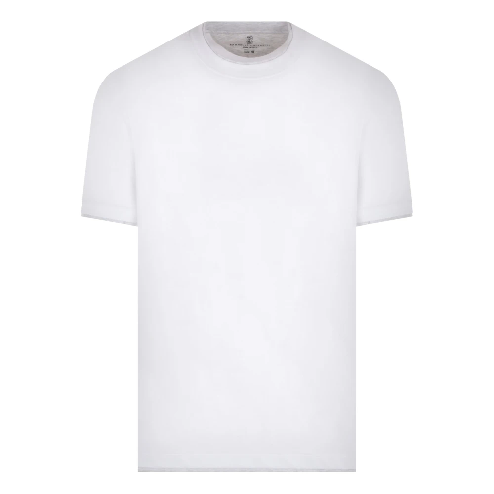 BRUNELLO CUCINELLI Witte Katoenen T-shirt met Grijze Rand White Heren