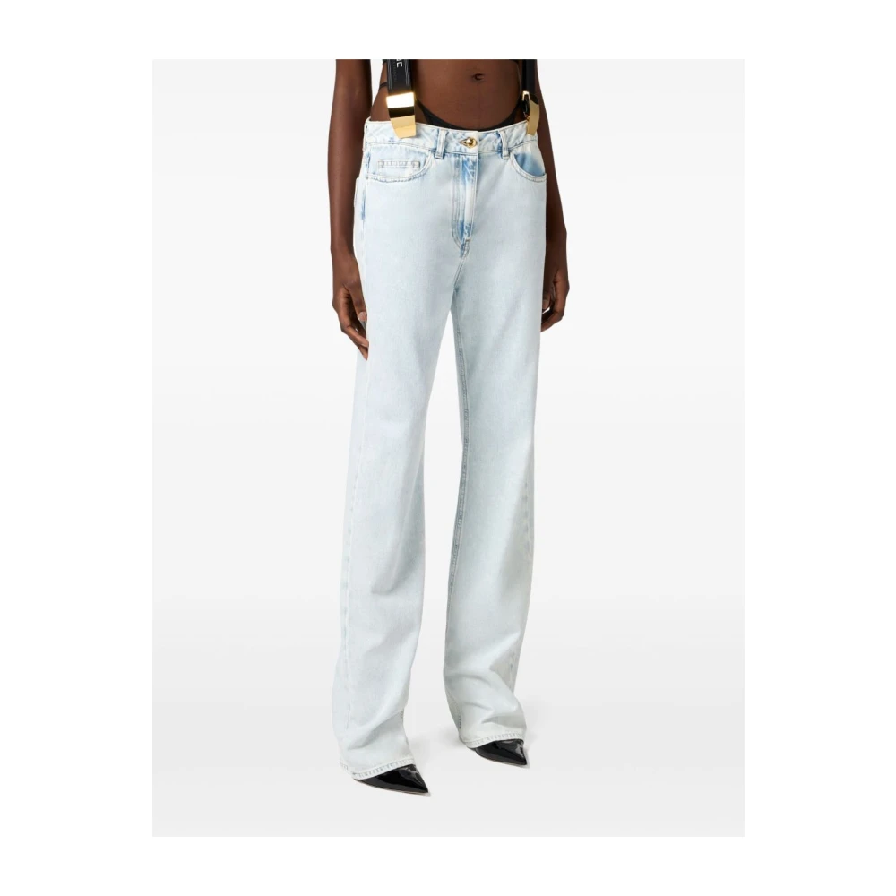 Elisabetta Franchi Denim Straight Leg Broek Oversized Fit Blue Dames