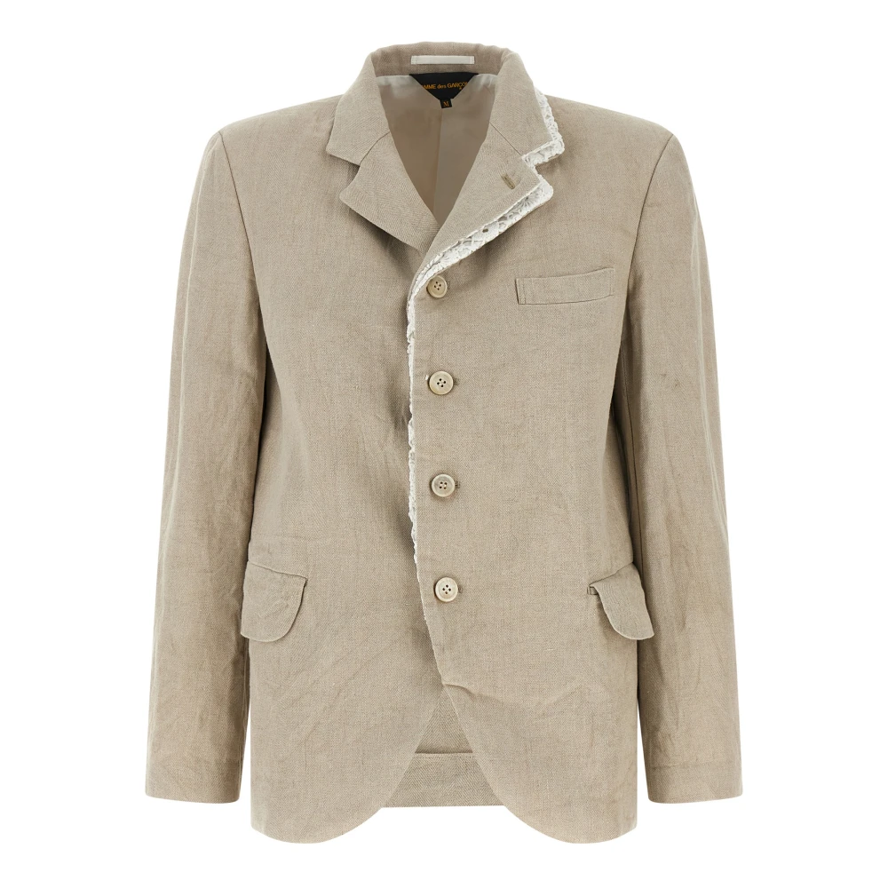 Comme Des Garçons Women's Beige Blazers, M, Chevron Linen Blazer