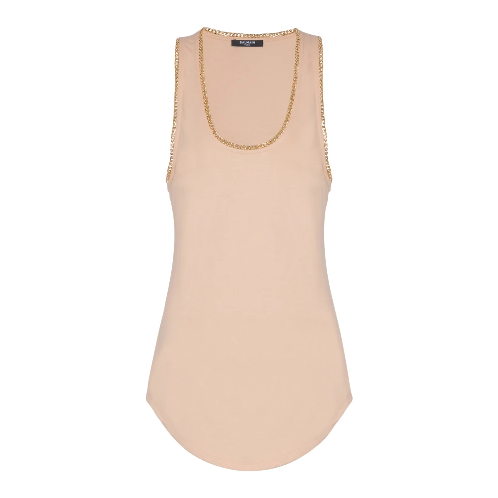 Balmain Relaxte jersey tanktop met kettingen Beige Dames