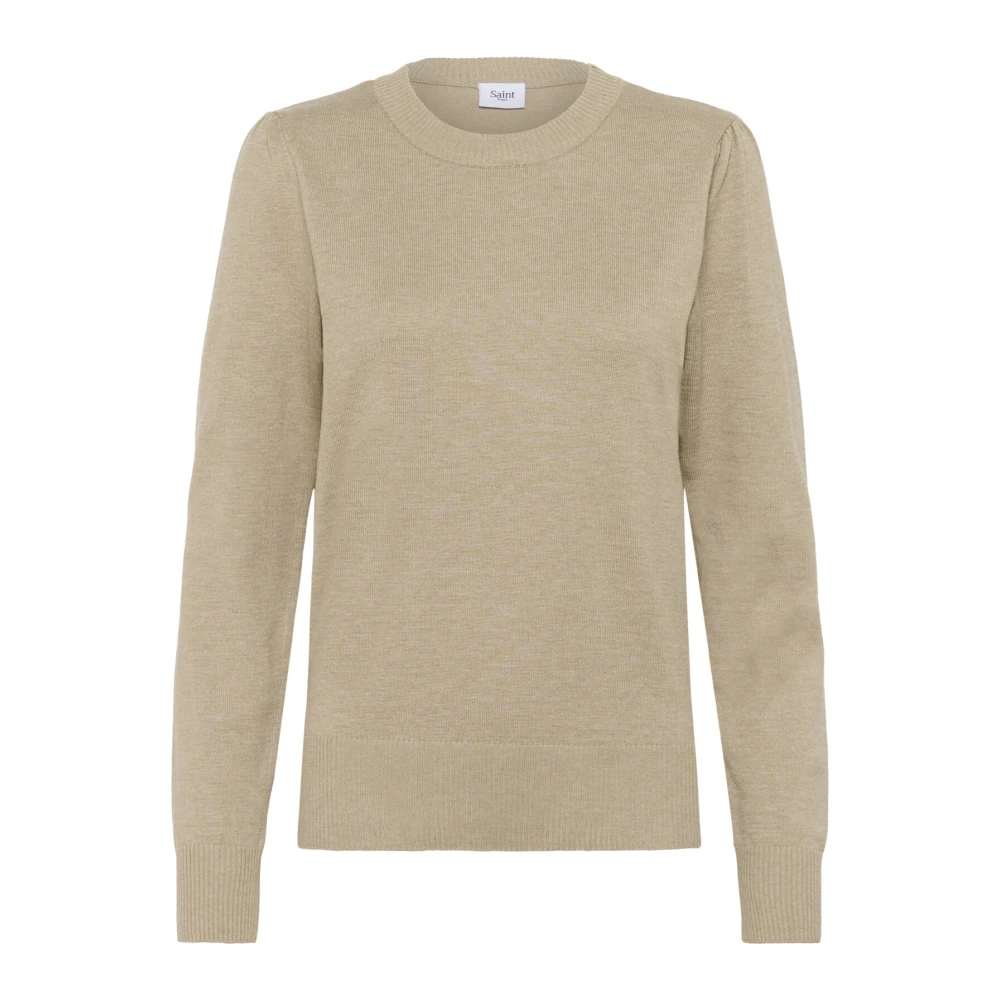 Saint Tropez Women's Beige Round-Neck Knitwear,, Taupe Melange Knit Pullover 2XL