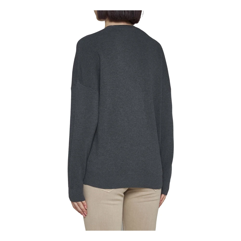 BRUNELLO CUCINELLI Grijze Trui V-Hals Stijl Gray Dames