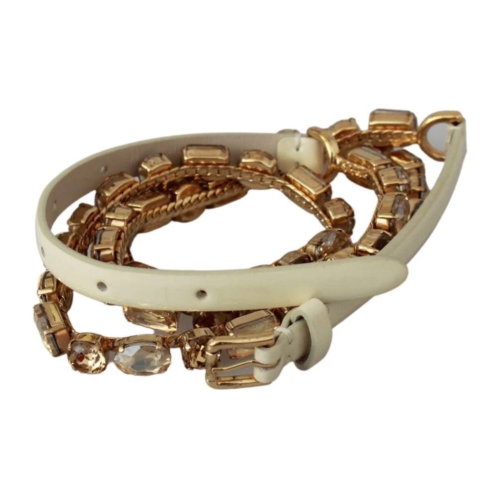 Dolce & Gabbana , Belts, Female, White, One Size, Leather Crystals Waist Belt