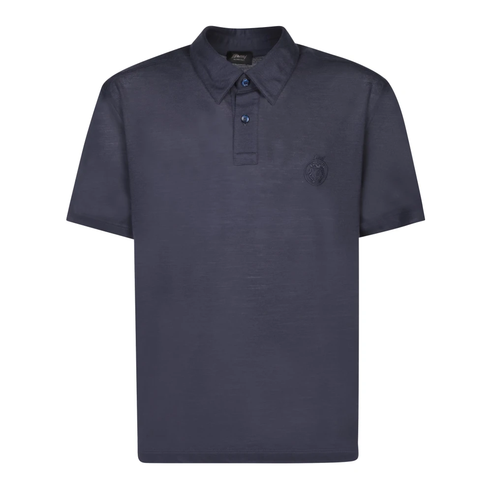 Brioni Blå Ull Polo Skjorta Kort Ärm Blue, Herr