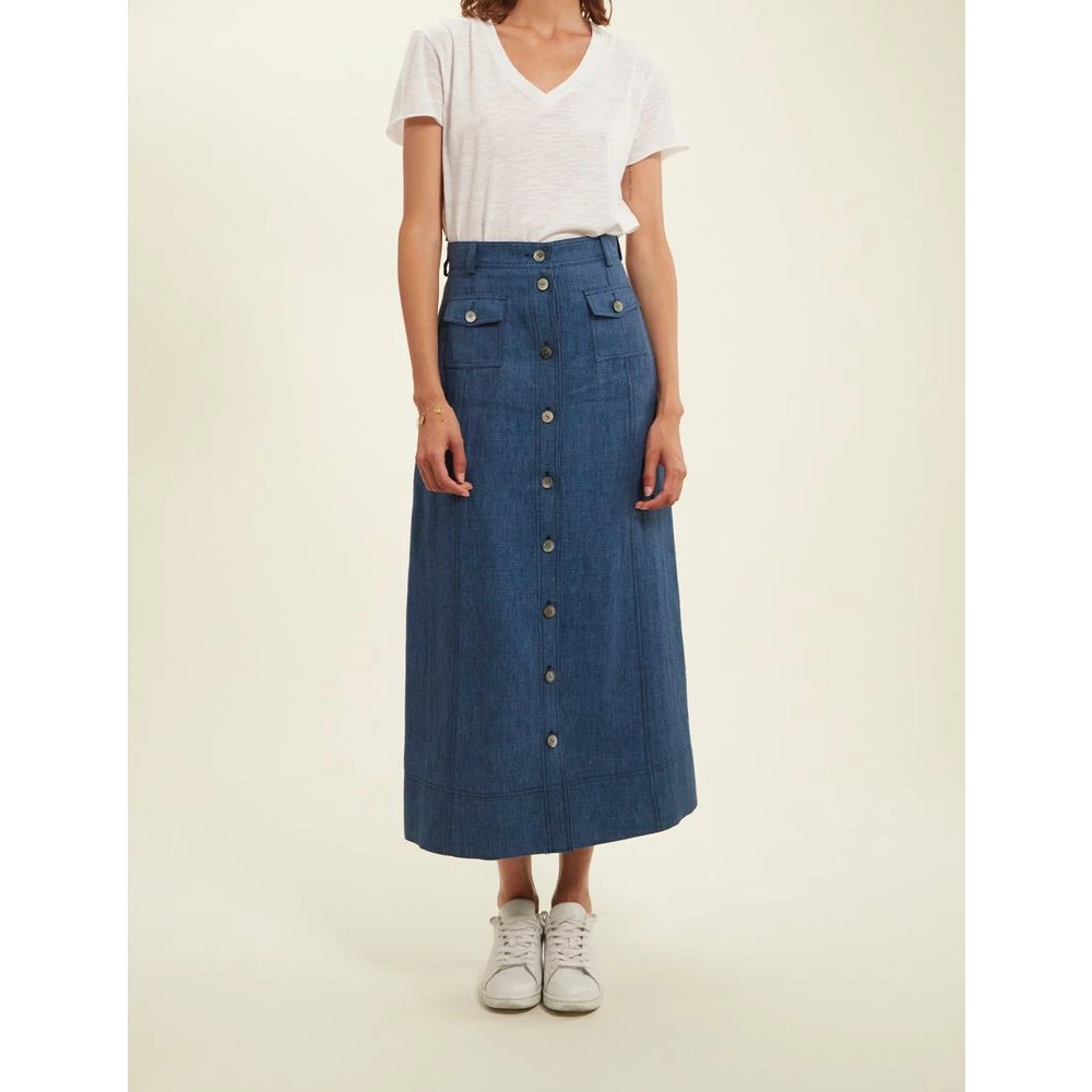 Ines De La Fressange Paris Blauwe Denim Linnen Rok Blue Dames