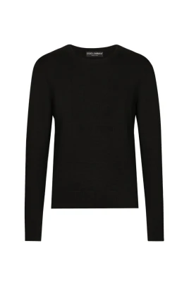 Svart Crew-neck Tröja med Ribbade Muddar