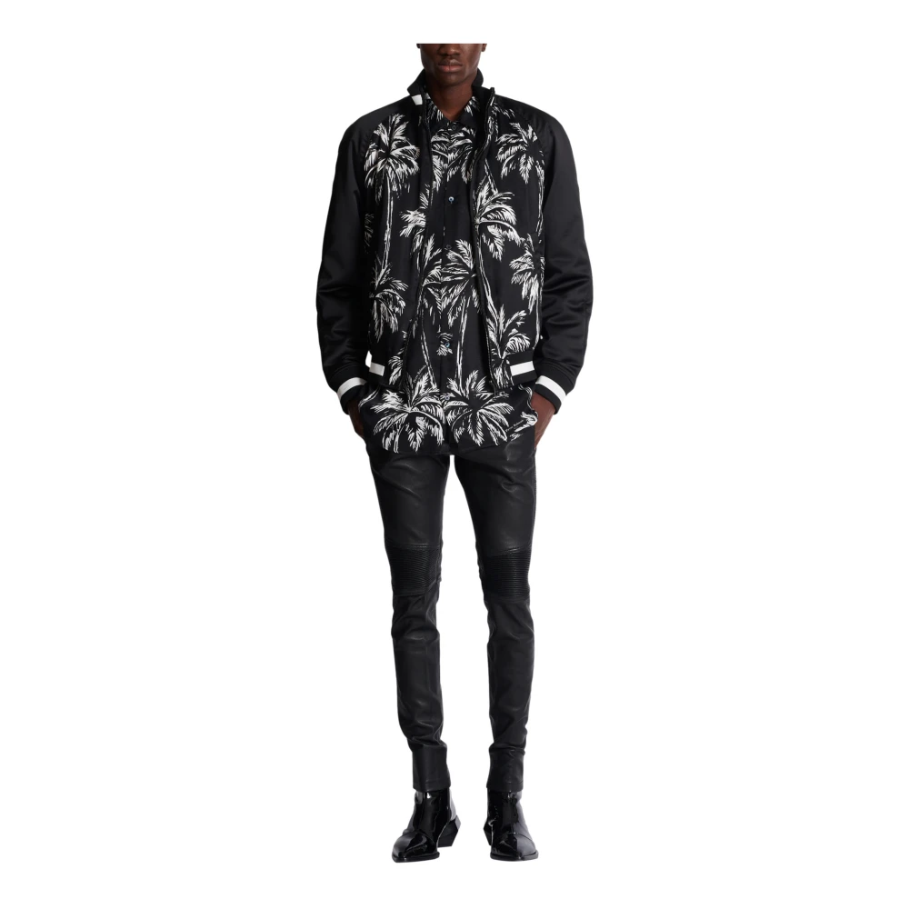 Balmain Bomberjack van satijn met palmbomenprint Black Heren