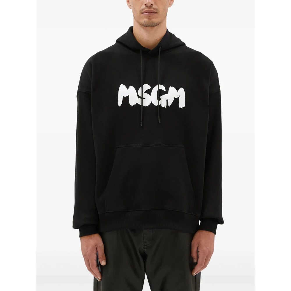 Msgm Zwarte trui met geschilderd logo capuchon Black Heren