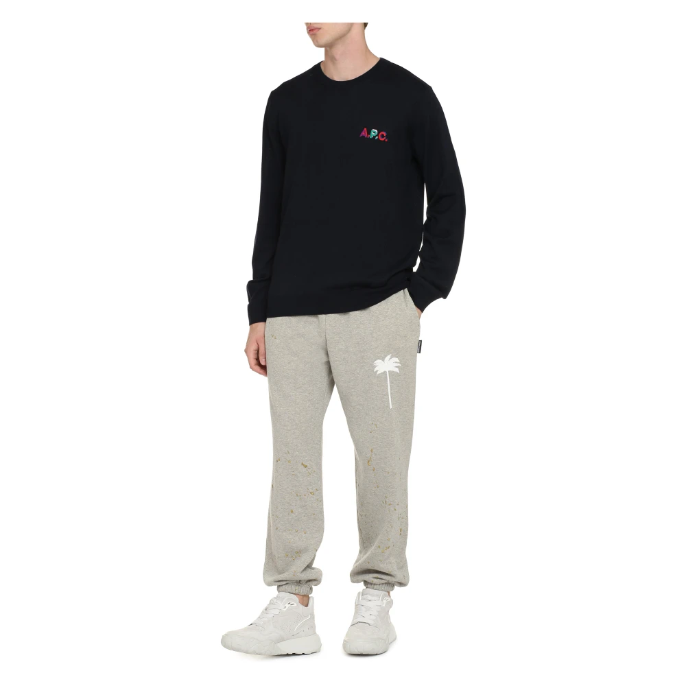 A.p.c. Multicolor Logo Wollen Trui Blue Heren