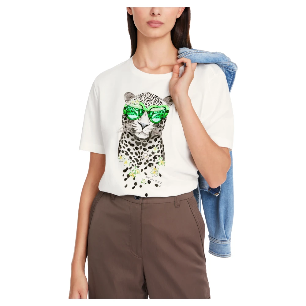 Marc Cain Luipaardprint Katoenen T-Shirt White Dames
