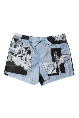 Staty Print Bomulls Shorts med Dragsko