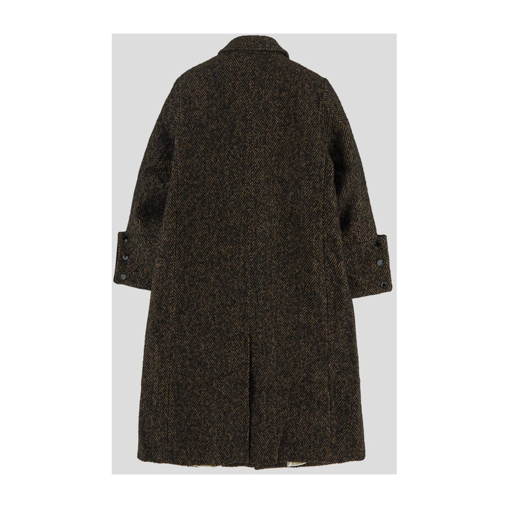 Ganni Wollen Herringbone Coat Brown Dames