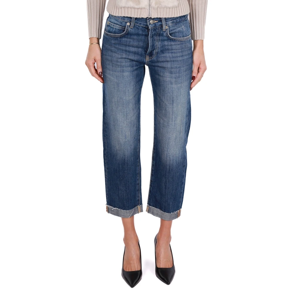 Roy Roger's Blauwe Wide Leg Cropped Jeans Blue Dames