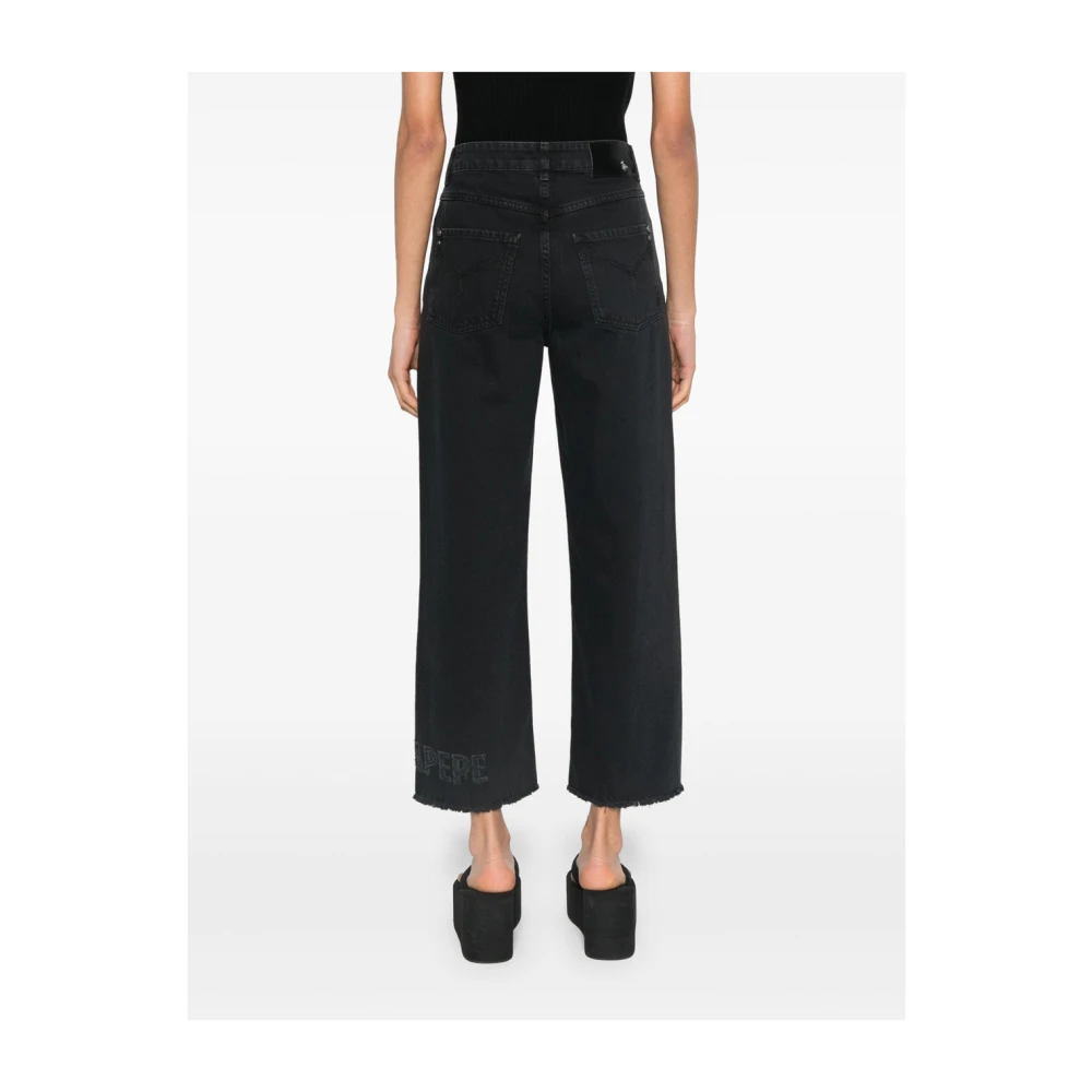 PATRIZIA PEPE Zwarte Straight Jeans met Fly Borduurwerk Black Dames