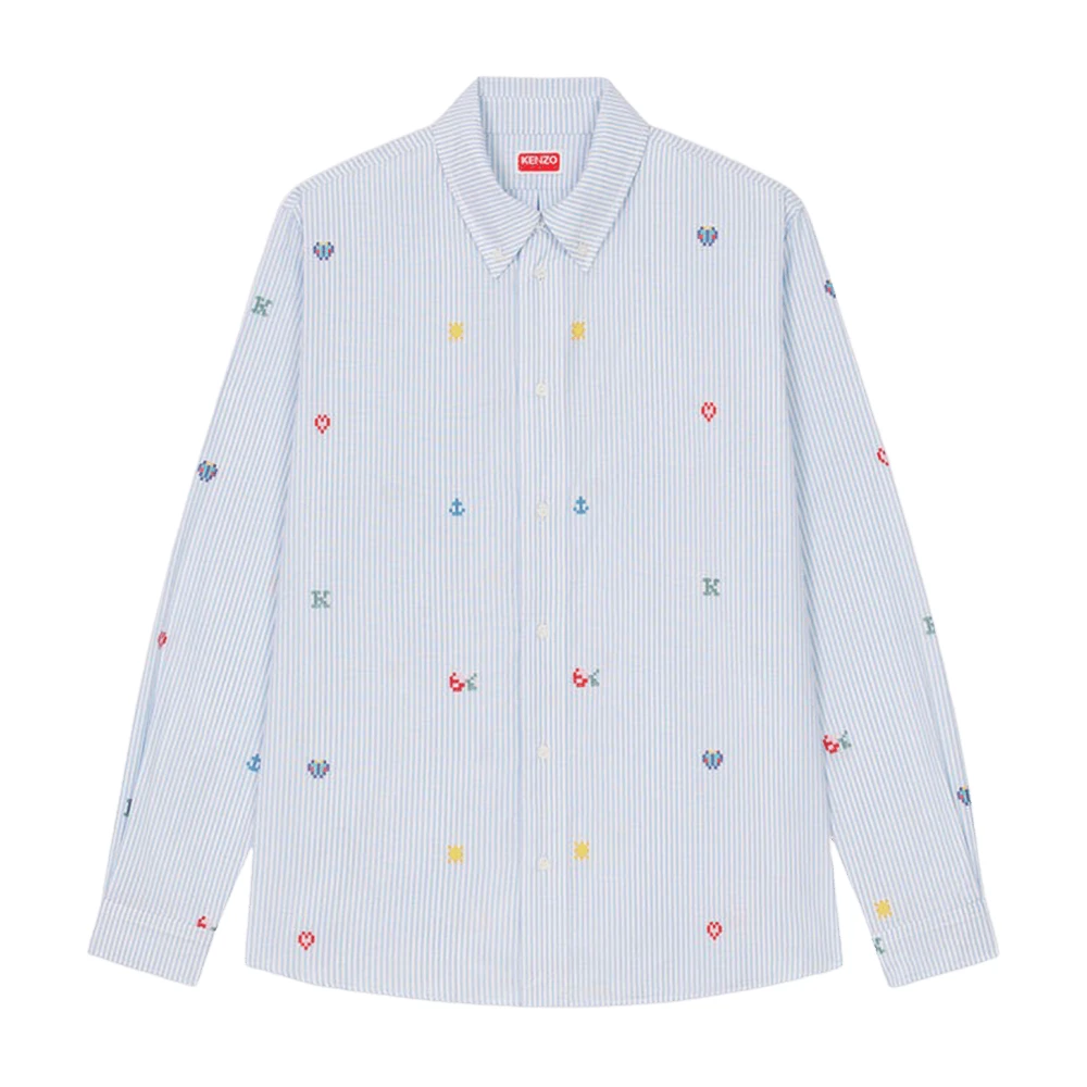 Kenzo Casual Gestreept Overhemd Pixel Lichtblauw 39 White Heren