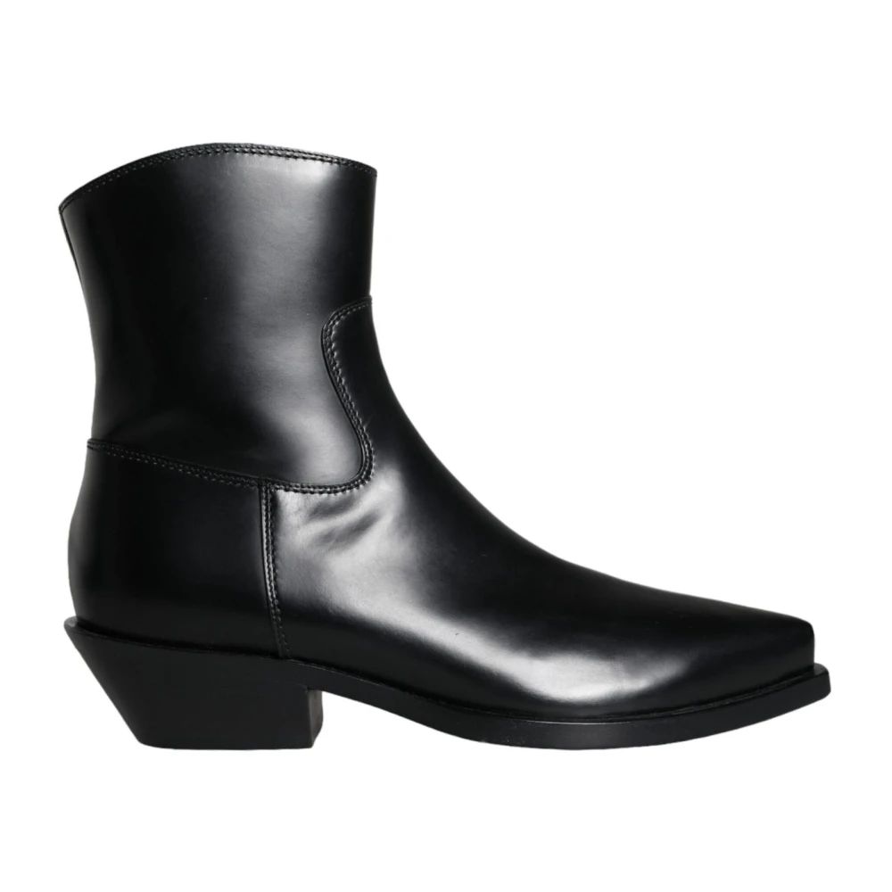 Dolce & Gabbana Women's Black Cowboy & Biker Boots, 4 Uk, Leather Ankle Boots Premium Quality