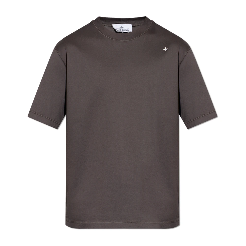 Stone Island Mannelijk Grijs Tops Heren, Xl, Katoen, Embroidered Logo T-Shirt