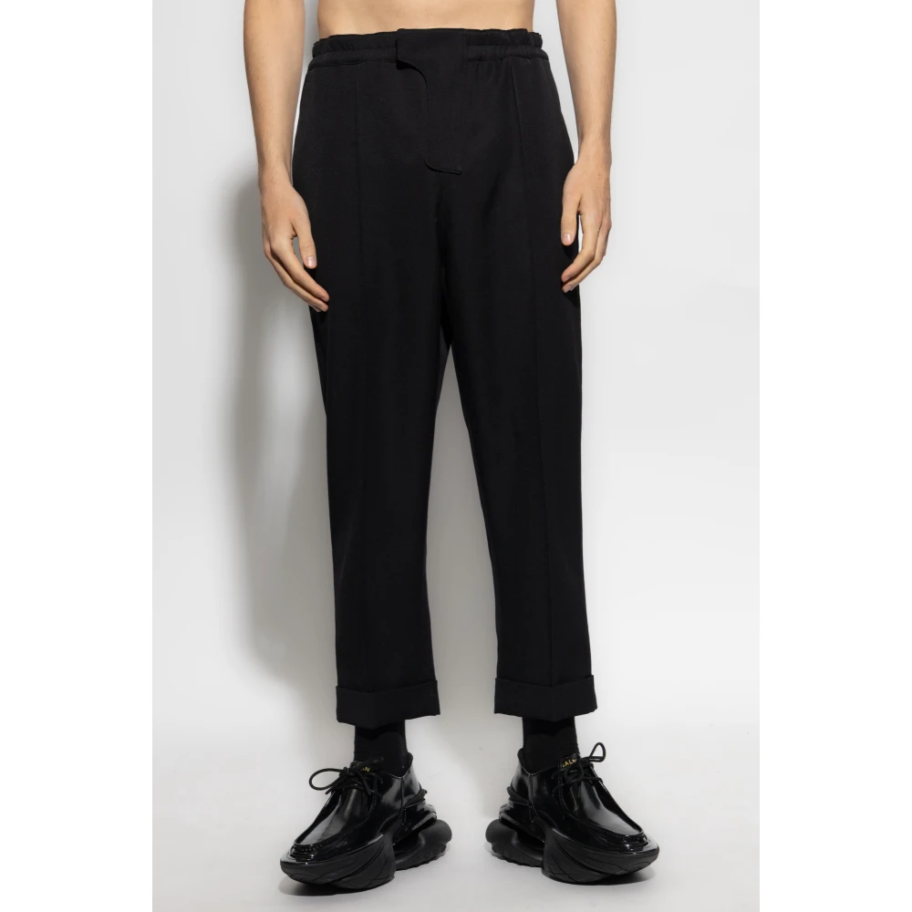 Balmain Wollen broek met stiksels op de benen Black Heren