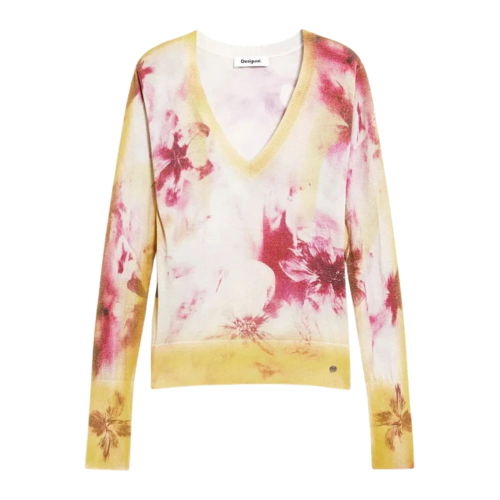 Desigual , V-Neck Knitwear, Female, Multicolor, S, Jers Minsk