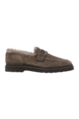 Mokassiner i mocka och shearling