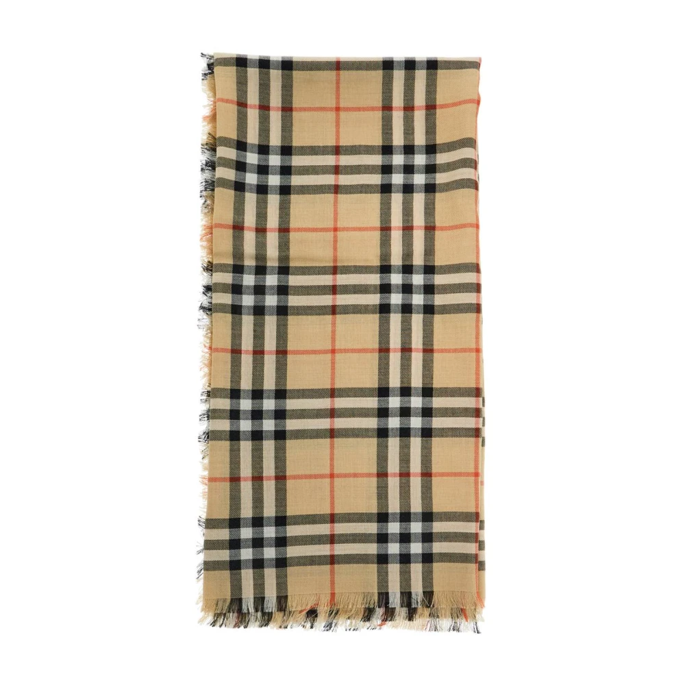 Burberry Geruit Patroon Kasjmier Zijden Sjaal Beige Unisex