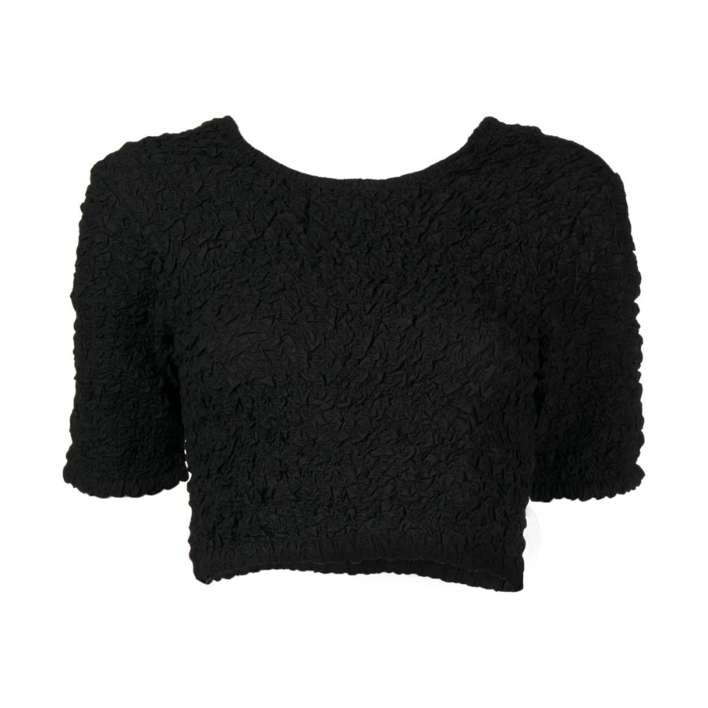 Ganni Poplin Cropped Smock Top Black Dames