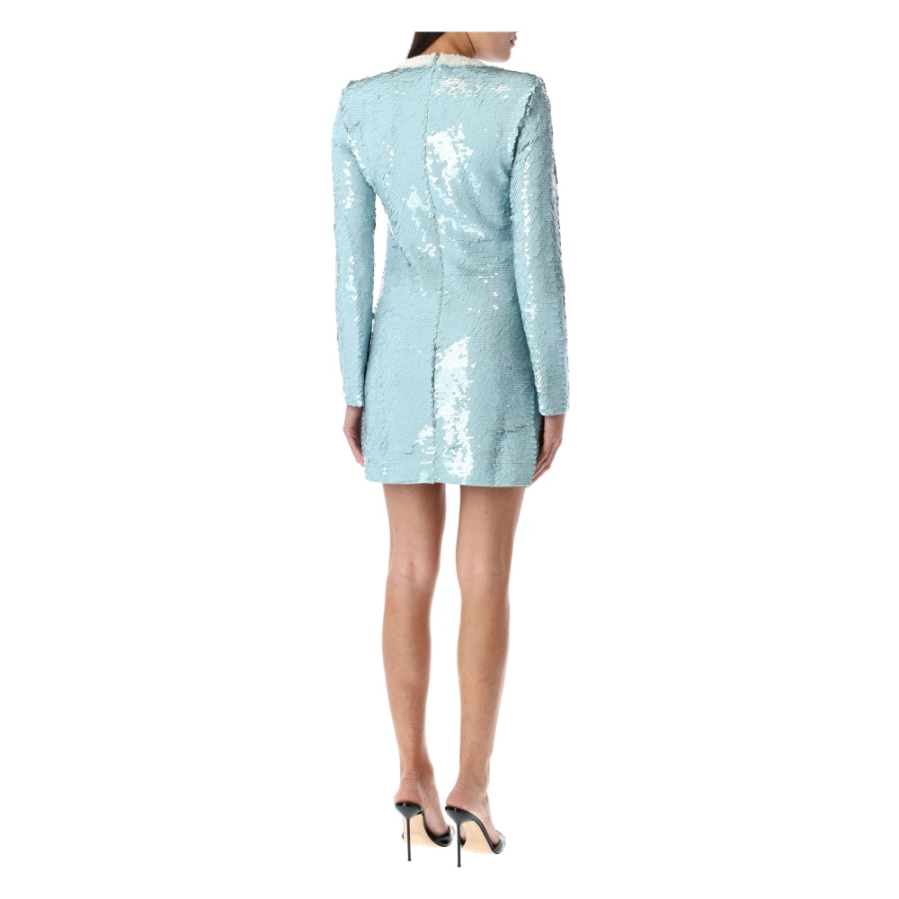 Self Portrait Blauwe Mini Paillettenjurk met Parel Details Blue Dames