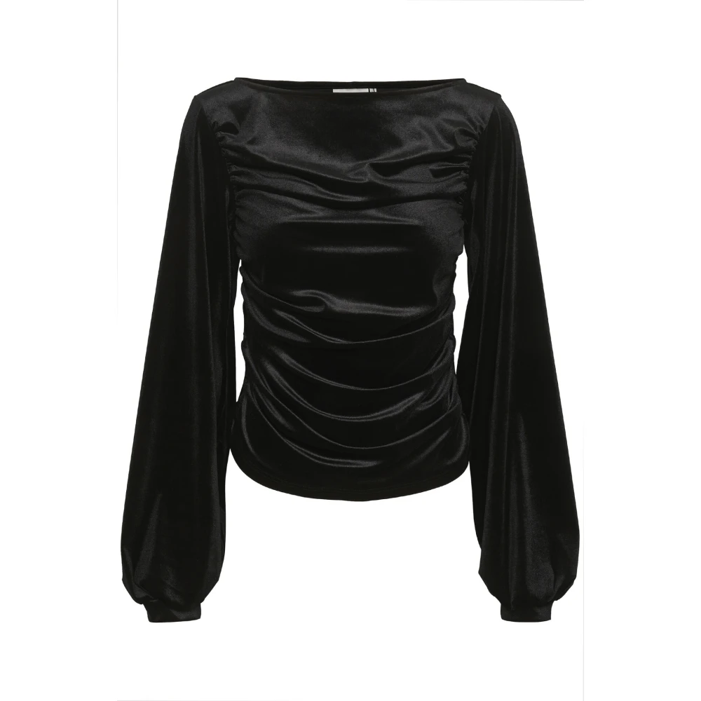 Gestuz Zwarte blouse met gedrapeerde effecten en pofmouwen Black Dames
