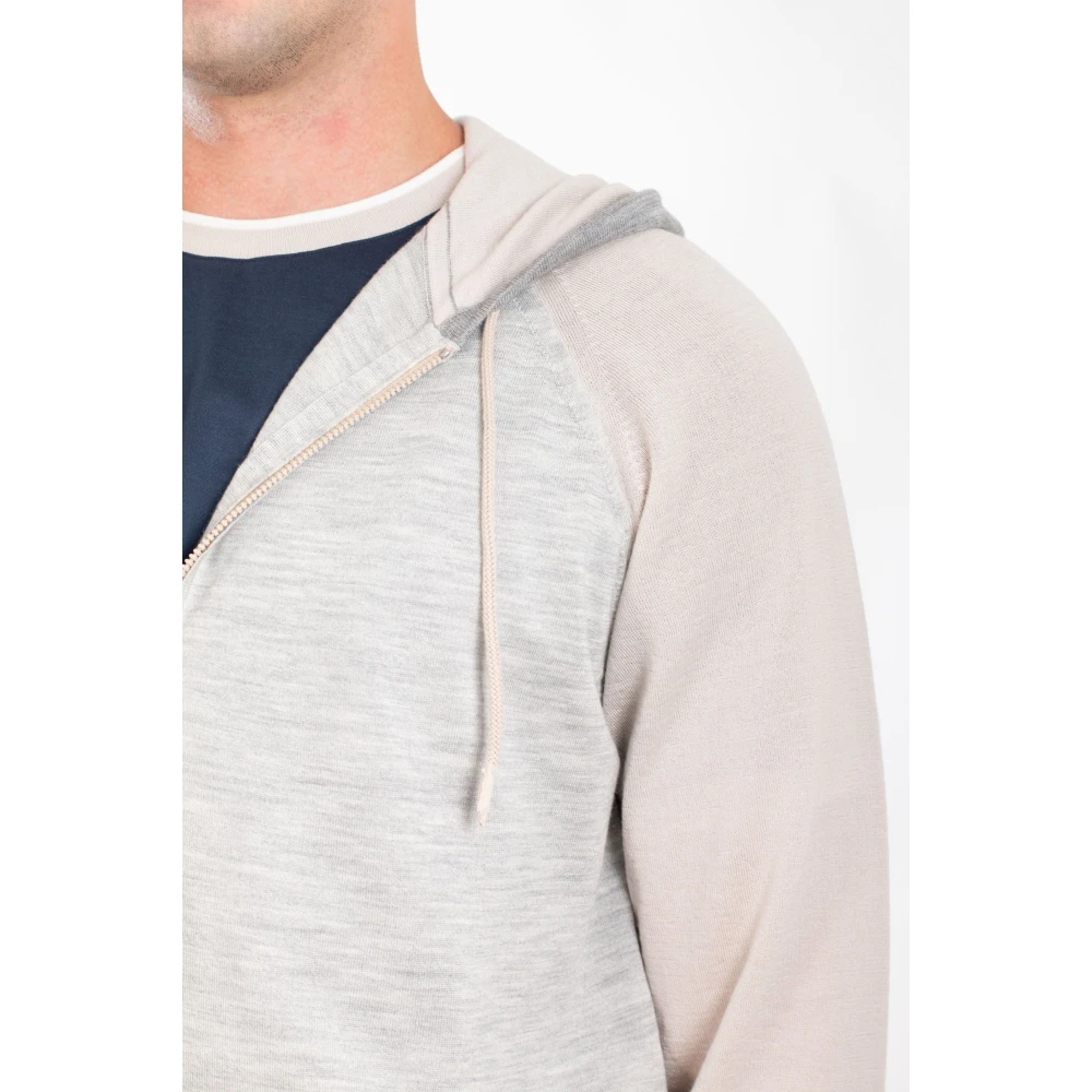 Eleventy Zijden Merino Gebreide Hoodie Beige Heren
