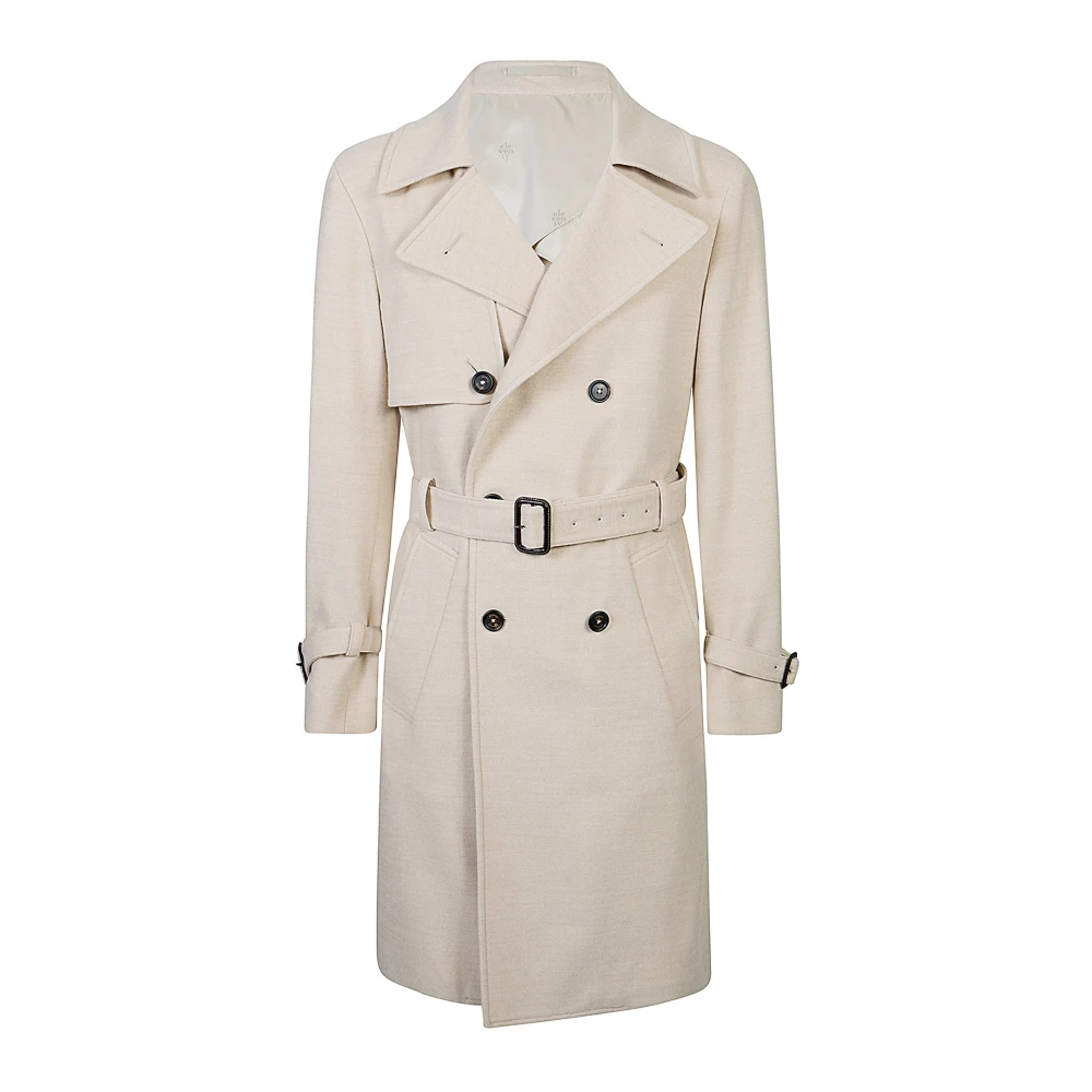 Eleventy Men's Beige Double-Breasted Belted Coat - Trench Coats - L - Coats