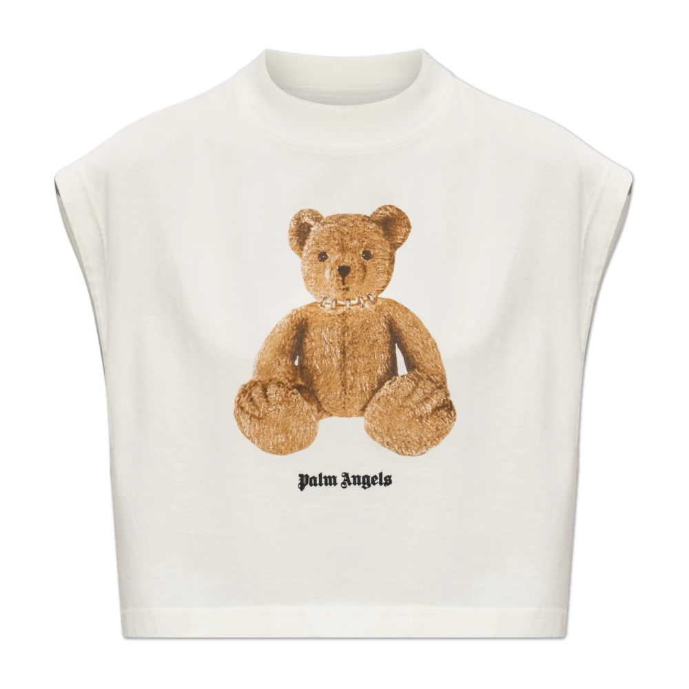 Palm Angels Mujer Blanco - Top Corto Con Logo Estampado - Tops - S - Top Corto Con Logo Estampado