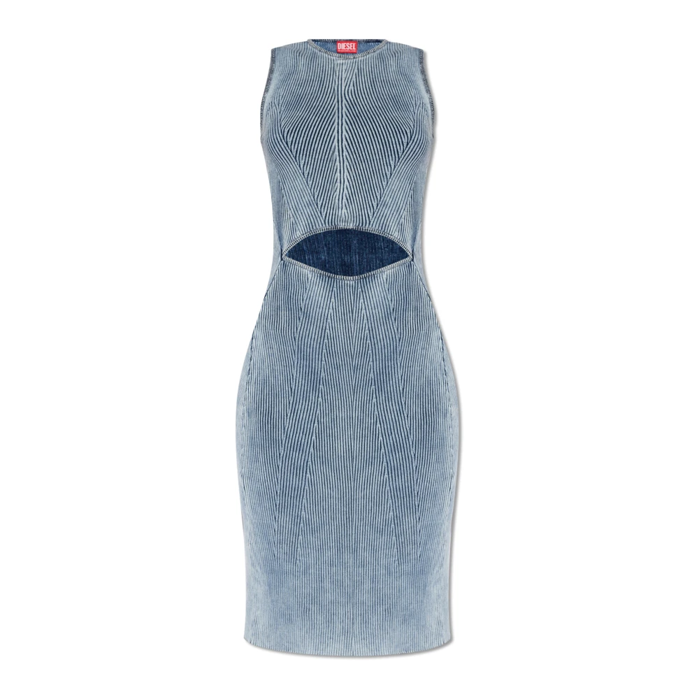Diesel Cut-out midi dress in indigo cotton knit Blue Dames
