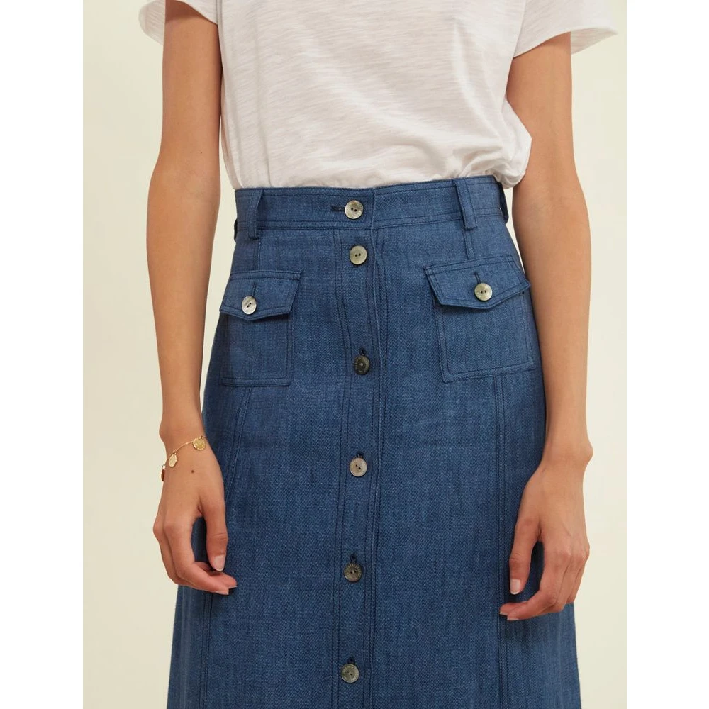 Ines De La Fressange Paris Blauwe Denim Linnen Rok Blue Dames