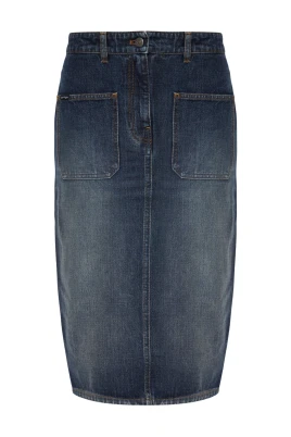 Jeanskjol med patchfickor i midilängd