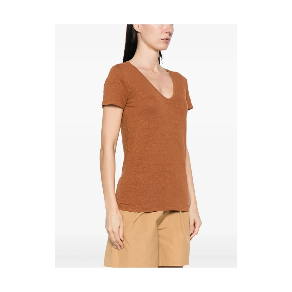 majestic filatures Bruine V-hals T-shirt Korte Mouwen Brown Dames