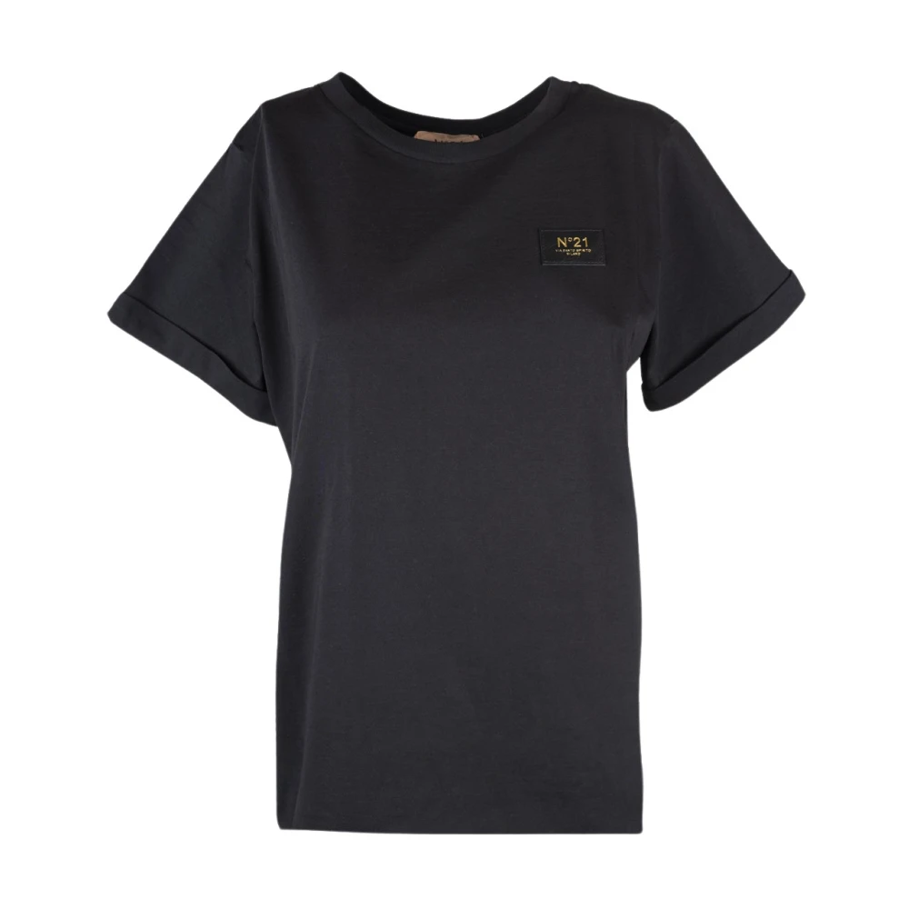 N21 Basis Zwart T-shirt met Klein Logo Black Dames