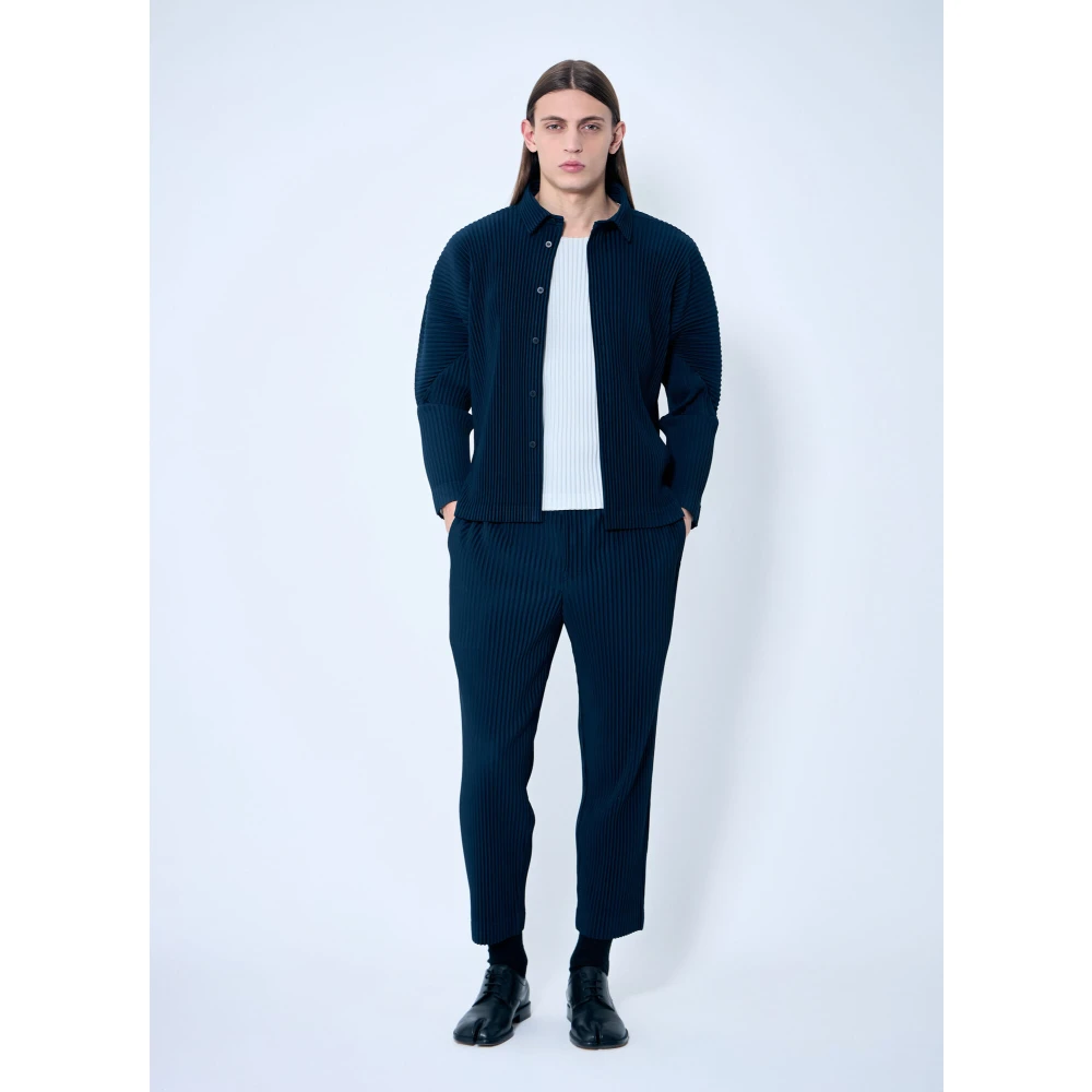 Issey Miyake Geplooide Straight-Leg Broek Blue Heren