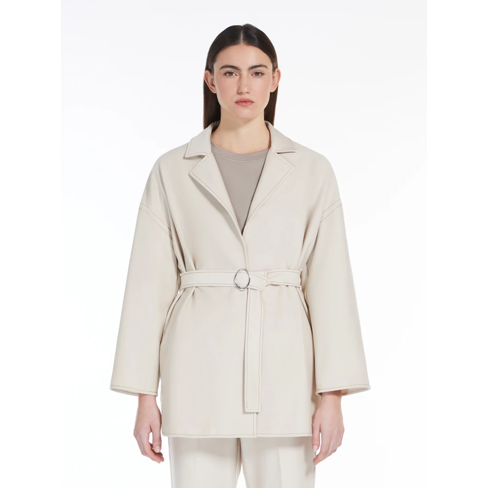 Max Mara Spijkerjasje met riem en decoratief stiksel White Dames