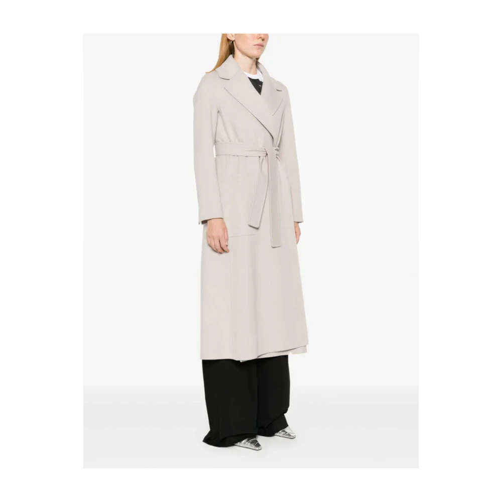 Max Mara Beige Wol Wrap Jas Wijd Uitlopende Silhouet Beige Dames