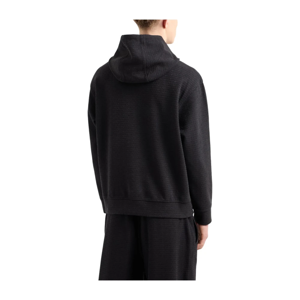 Emporio Armani Gestreepte hoodie met jacquard-logo Black Heren